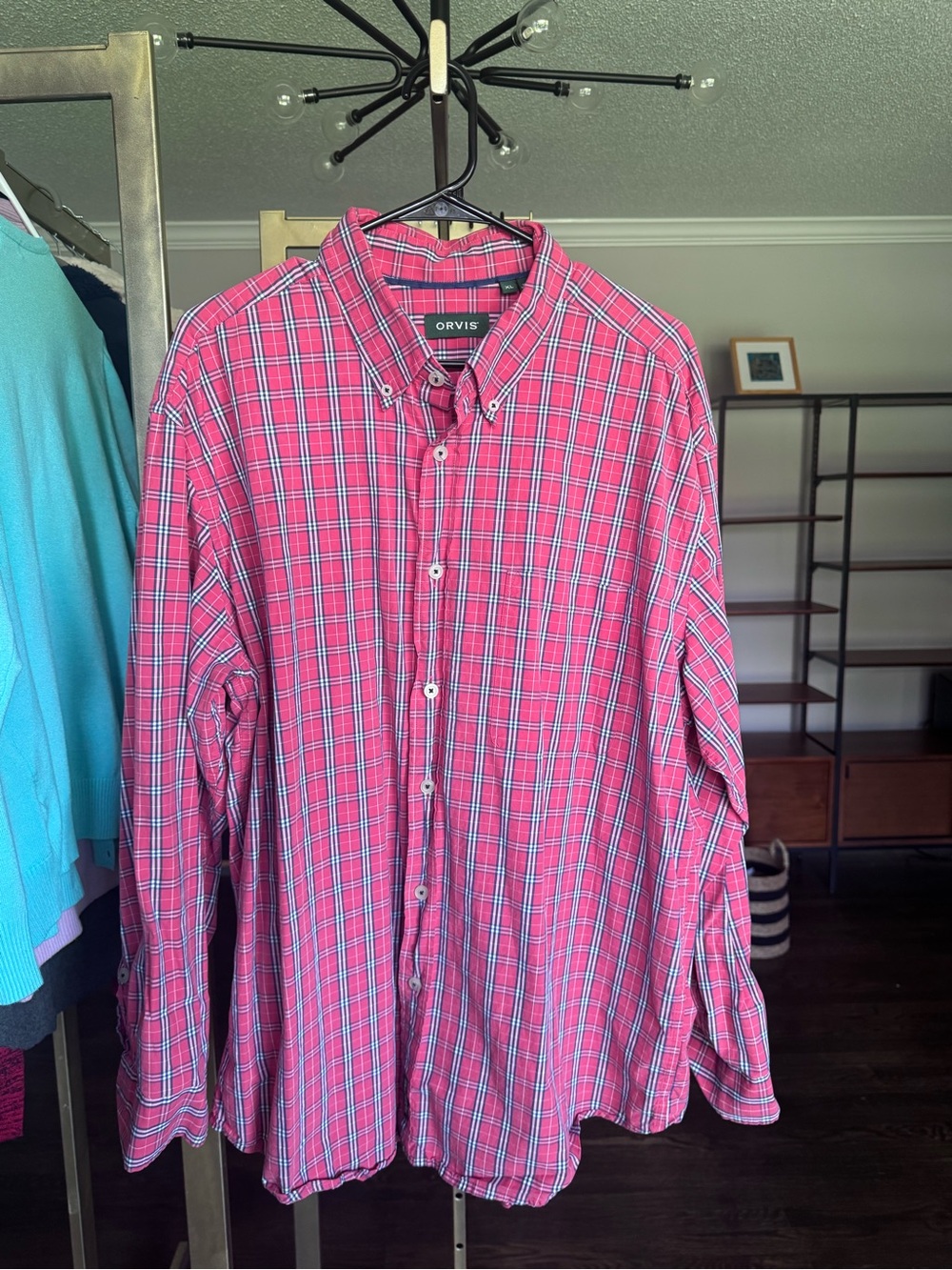 Orvis Red and Blue Plaid Button-Down Shirt